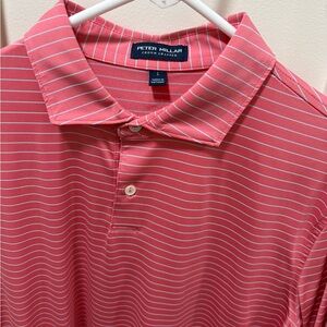 Peter Millar Coral and White Striped Polo Shirt